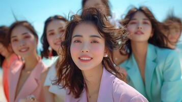 Group of Young Asian Women Enjoying a Sunny Day Together Outdoors photo