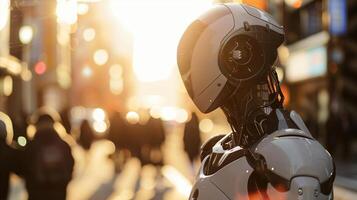 Humanoid Robot with Artificial Intelligence in a Sunlit Urban Setting photo