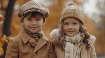 Children in Cozy Autumn Attire Enjoying a Walk in the Park photo
