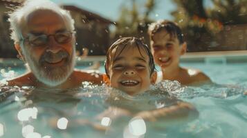 Multi-Generation Family Enjoying Fun in the Pool on a Sunny Day photo