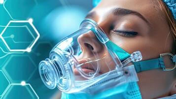 Close-Up Of Patient Wearing Oxygen Mask In Hospital Setting photo