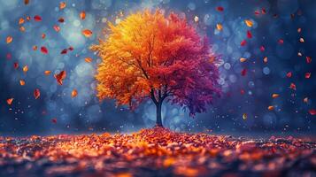 Vibrant Tree with Multi-Coloured Leaves in a Dreamlike Autumn Setting photo