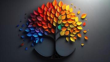 Vibrant Tree with Multicolored Leaves on Dark Background photo