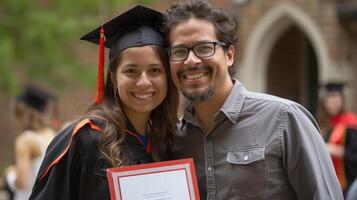 Happy Student Holding Diploma with Supportive Teacher at Graduation Ceremony photo