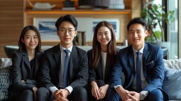 Group Of Young Asian Business Professionals Smiling In Office Environment photo