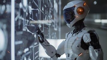Robot Interacting with Holographic Interface in a High-Tech Environment photo