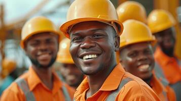 Smiling Team of Construction Workers in Safety Gear on a Job Site photo