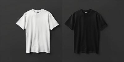 White and Black T-Shirts on Dark Background for Fashion and Apparel Design photo