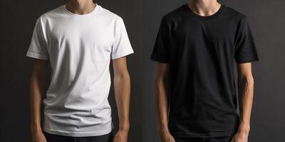 Side by Side Comparison of Plain White and Black T-Shirts on Models photo