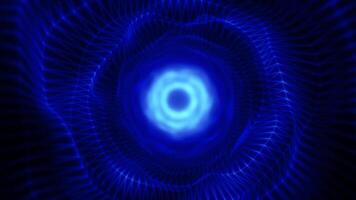 A glowing blue vortex with geometric wireframe patterns abstract tunnel video