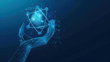 Futuristic Digital Hand Holding Atomic Structure Representing Scientific Innovation And Technology photo