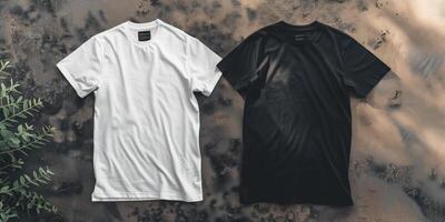 White And Black T-Shirts Side By Side On Textured Surface photo