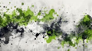 Abstract Grunge Splatter Background with Green and Black Paint Splatters photo