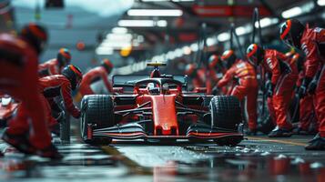 Pit Crew Ready for Formula One Race Car in Action During Intense Pit Stop photo