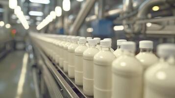 Hyper-Realistic Image of Hundreds of Yogurt Bottles on a Factory Production Line photo