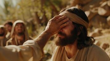 Jesus Christ Heals A Blind Man In A Powerful Biblical Scene photo