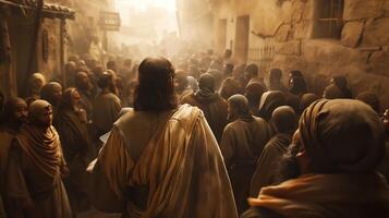 Jesus Teaching Disciples and Crowd in Ancient Setting photo
