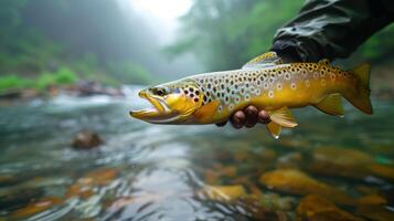 Spinning Trout Fishing on a Mountain River in Beautiful Nature photo
