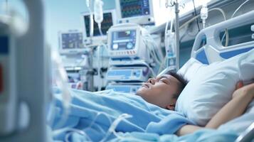 Unconscious Patient in Hospital Emergency Room With Medical Equipment and Monitors photo