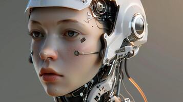 Futuristic Female Android With Realistic Features Showcasing Advanced Artificial Intelligence and Robotic Technology photo