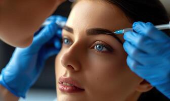 Close-Up of a Professional Cosmetic Procedure with Focus on Facial Injection and Beauty Enhancement photo