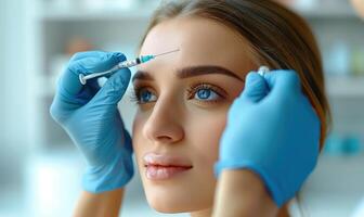 Professional Cosmetic Procedure with Botox Injection on Woman's Forehead in Clinical Setting photo