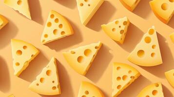 Cheese Pattern with Swiss Cheese Slices on a Warm Yellow Background Creating a Vibrant and Appetizing Food Texture Design photo