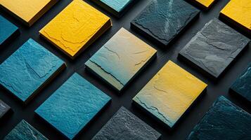 Modern Business Cards With Gradient Color and Embossed Texture in Yellow and Blue Shades photo