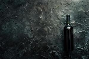 Elegant Dark Wine Bottle on Textured Slate Background with Dramatic Lighting Highlighting Contrast and Sophistication photo