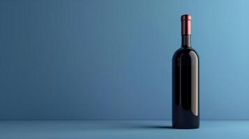 Elegant Bottle of Red Wine on a Solid Blue Background Highlighting Sophistication and Elegance in Minimalist Photography photo