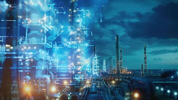 Futuristic Factory Plant with Digital Network Overlay in Energy Industry Setting photo