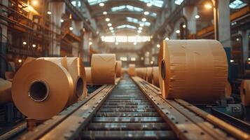 Large Industrial Machine Producing Rolls of Paper and Cardboard in a Modern Factory Setting photo