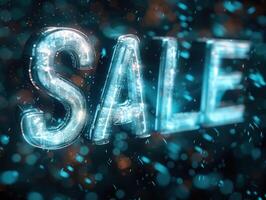 Front View of the Word SALE in 3D with Floating Percentages and Glowing Effects photo