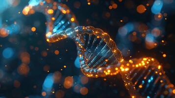 Ethereal Corporate Metropolis and DNA Double Helix Representing Science, Innovation, and Futuristic Concepts photo