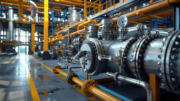 Inside Industrial Facility with Complex Equipment, Cables, and Pipes for Advanced Manufacturing Operations photo