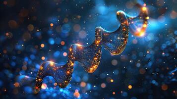 Ethereal View of a Glowing DNA Double Helix in a Futuristic Corporate Metropolis Setting photo