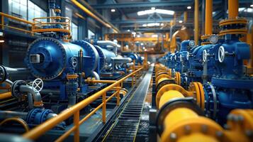 Horizontal View of a Modern Industrial Facility With Pipes and Machinery in a Brightly Lit Setting photo