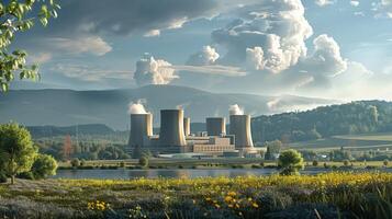 Nuclear Power Plant Temelin in Czech Republic with Lush Landscape and Dramatic Clouds photo