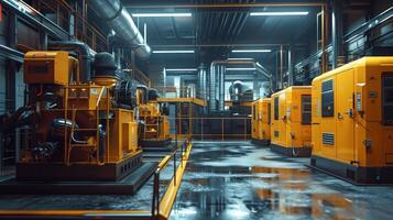 Industrial Generator Room With Yellow Generators in Modern Factory Setting photo