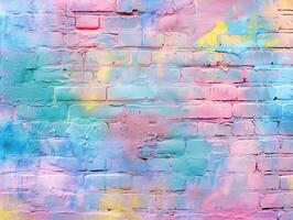 Colorful Pastel Chalk Powder Stains on a Brick Wall Creating a Vibrant and Artistic Background photo