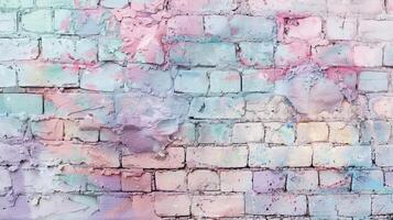 Pastel Colored Chalk Powder Stains on Textured Brick Wall Creating Abstract Urban Art photo