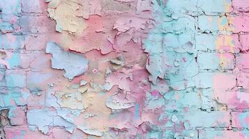Pastel Colored Chalk Powder Stains on a Brick Wall Creating a Vibrant and Artistic Textured Background photo