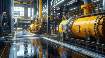 Industrial Interior with Equipment, Cables, and Piping in a Modern Factory Setting photo