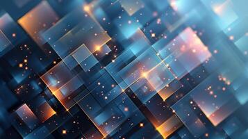 Abstract Background with Transparent Squares and Triangles Featuring Glowing Geometric Shapes and Colorful Digital Light Effects photo