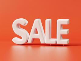 3D Render of White SALE Text on Orange Background for Promotional Events and Marketing photo
