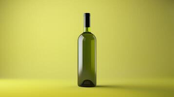 Elegant Green Wine Bottle on Solid Lime Background Perfect for Beverage and Packaging Design photo