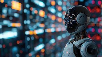 Futuristic Trading Robot Analyzing Cryptocurrency Market with Advanced Technology in Digital Space photo