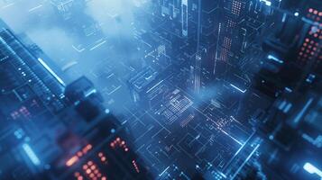 Futuristic Technology Inspired Background in Blue Featuring a High-Tech Virtual Interface Style photo