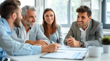 Positive Business Meeting in a Modern HR Office with Diverse Team Members Collaborating photo