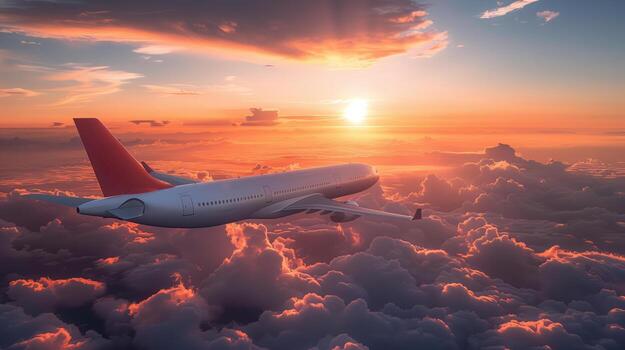 avión de línea altísimo encima nubes a puesta de sol capturar sereno belleza y libertad en el cielo foto